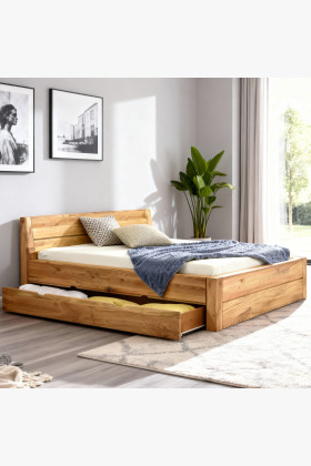 Massivholzbett Eiche 160x200 cm mit Stauraum und Lattenrost